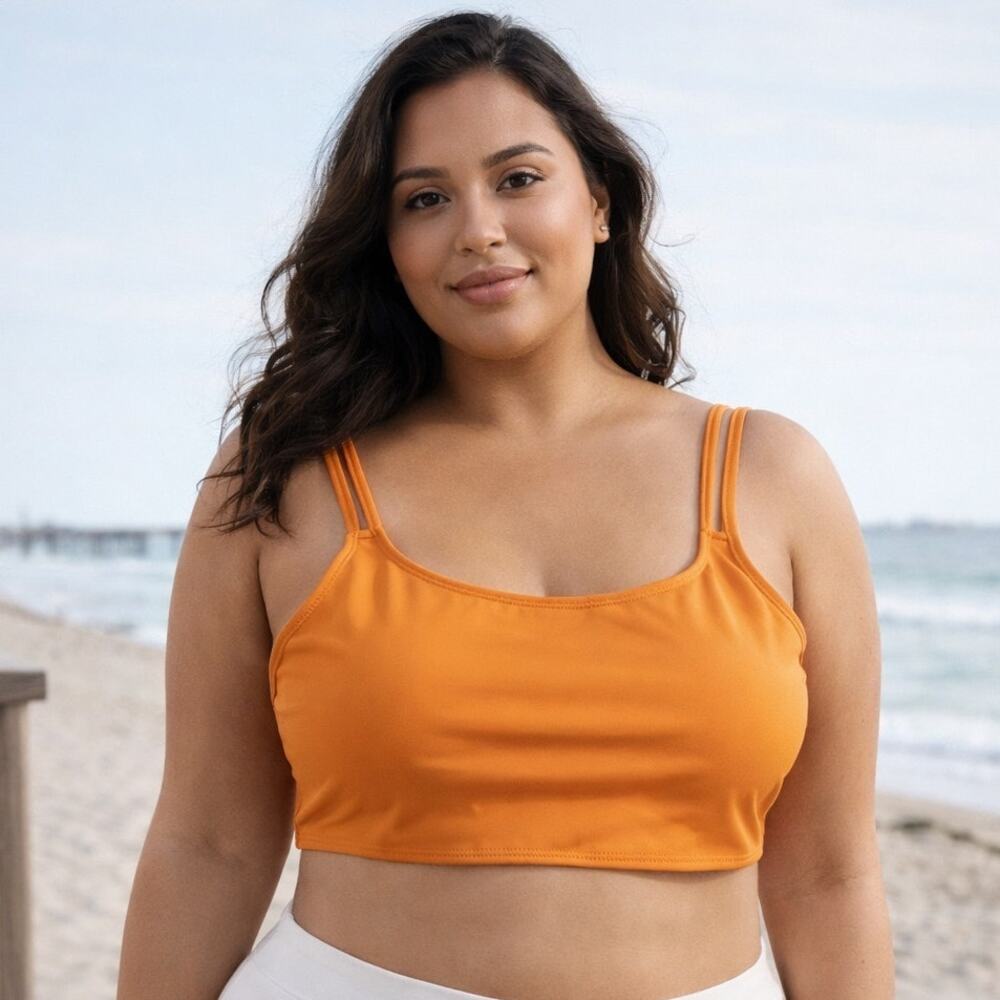 Vintage Y2K Newport News Orange Bikini Top 16 Double Strap Swim Beach Resort